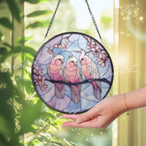 Pink Cockatoo Suncatcher: Cherry Blossom Stained Glass Window Panel